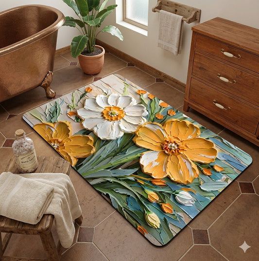2PC Anti‑Slip Flower Design Bathroom Mat – Fast‑Drying, Water‑Absorbent Floor Mat