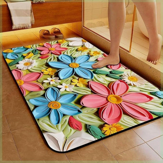2PC Anti‑Slip Flower Design Bathroom Mat – Fast‑Drying, Water‑Absorbent Floor Mat
