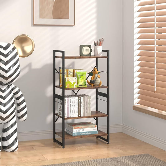 4-Tier Iron Frame Wooden Bookshelf Storage, Multi Layer Storage Rack, Multifunction Kitchen Storage Rack