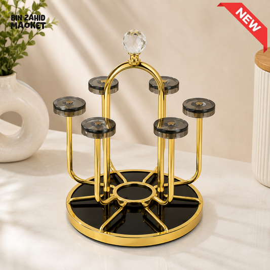360° ROTATING GOLD METAL CUP HOLDER STAND WITH CRYSTAL TOP