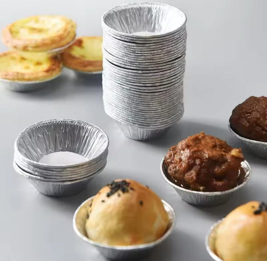 50pcs Disposable Aluminium Foil Round Cake Mold, Aluminum Foil Pans Cups, Disposable Tinfoil Tart Pan