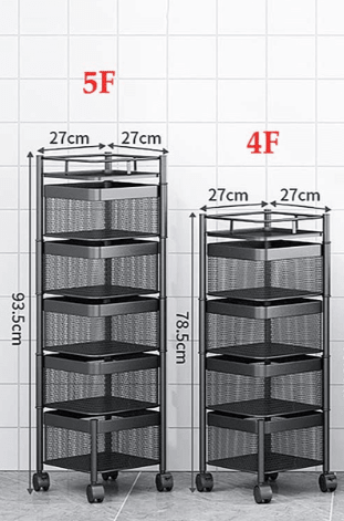 4 & 5 Tier Storage Trolley Basket – Multipurpose Kitchen Cart with Wheels