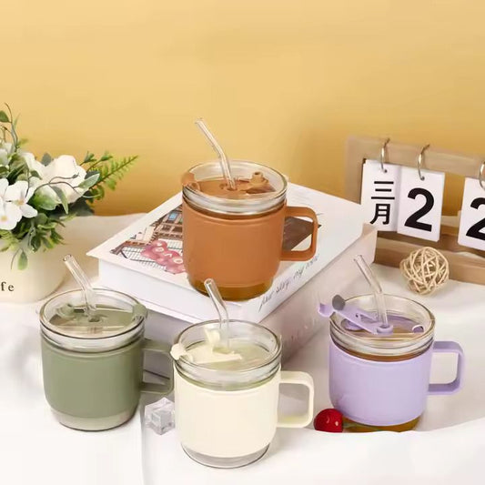 400ml Anti-Scald Coffee Mug with Straw | Mini Insulated Glass Cup for Hot & Cold