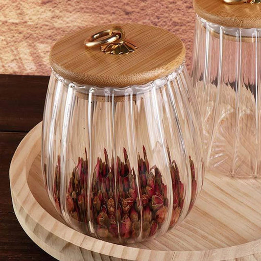 Round Seasoning Spice Pot With Wood Lid, Transparent Glass Seasoning Pot, Multipurpose Glass Storage Container