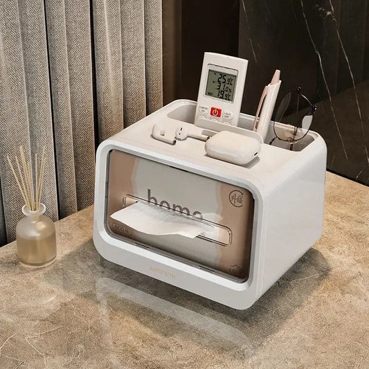 Home Tissue Box, Multifunctional Storage Tissue Box, Modern Style Handkerchief Box, Tissue Paper Dispenser, Storage Napkin Case Organizer, Wet Wipes Decoration Box, Tissue Box Holder with Stationery Remote Control Box, Multipurpose Scarves Box
