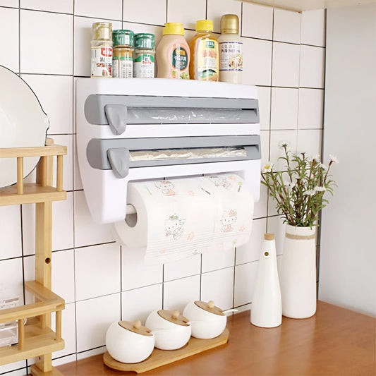 4‑in‑1 Kitchen Paper Dispenser – Wall Mounted Foil, Cling Wrap & Tissue Holder