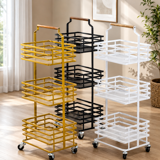 3 Tier Metal Storage Rack, Space Saver Utility Organizer, Kitchen And Bathroom Storage Trolley, Premium 3 Layer Storage Rack