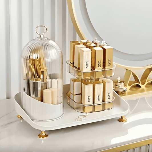 360 Twist Split Makeup Rack, Large Capacity Carousel Spinning Holder, Makeup Pen Organizer Detachable Cosmetic Storage Rack, Vanity Table Desktop Cosmetic Shelf, Table Top Makeup Organizer, Multipurpose Cosmetic Container