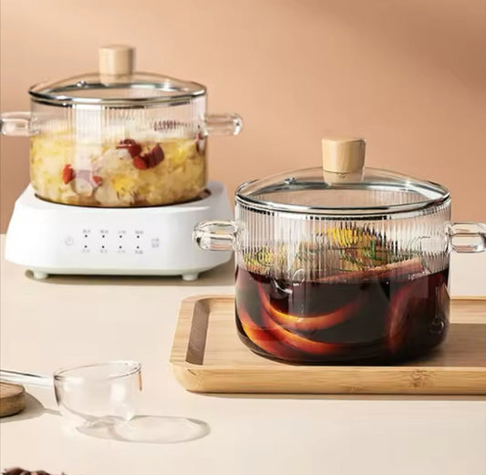 Durable Cooking Glass Pot With Lid, Dual Handles Glass Simmer Pot, Heat Resistant Transparent Cookware, Kitchen Cooking Tool