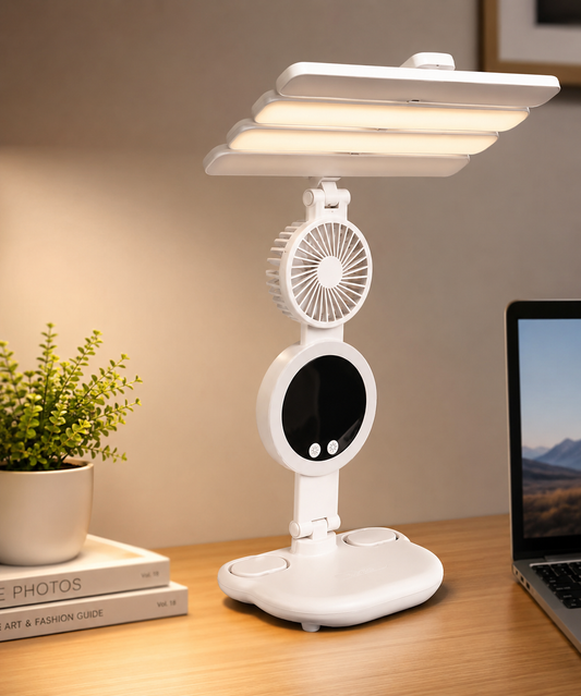 3 In 1 LED Fan With Desk Lamp, Rechargeable LED Desk Lamp with Fan, Portable LED Reading Lamp, Multifunctional Desk Lamp with Phone Holder