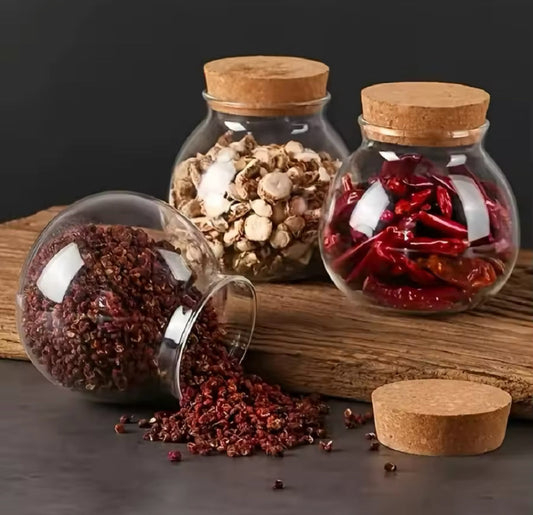 Round Glass Storage Jar With Wooden Cap, Transparent Spherical Glass Food Storage Container, Coffee Beans Storage Bowl