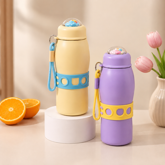 Portable Cute Thermal Bottle, Kids Cute Insulated Bottle, Ice Cream Design Insulated Bottle, 600ml Leakproof Vacuum Flask