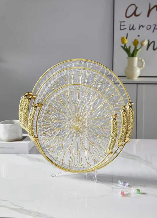 Elegant 3 Piece Serving Tray Set, Dinnerware Serving Tray, Set Of 3 Glass Tray Set