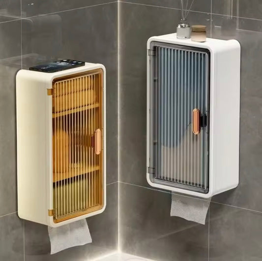 Wall Mounted Toiletries Storage Rack, Waterproof Bathroom Shelf With Tissue Holder, Wall Mounted Bathroom Toiletries Organizer