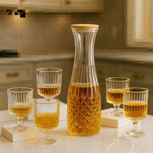 Diamond Cut 6pcs Glass Set With Jug, Crystal Design Beverage Serving Set, 6pcs Premium Glass Set With Jug