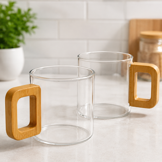 Transparent Glass Coffee Mug with Wooden Handle, Heat Resistant Tea Cup, Coffee Drinking Mug, Daily Sip Glass Cup, Nordic Wooden Handle Mug