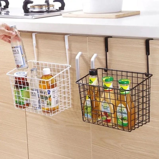 Wrought Iron Hanging Basket, Over Cabinet Door Hanging Storage Basket, Durable Bathroom Kitchen Wall Shelf, Stainless Steel Grid Storage Baskets, Iron Mesh Shelf Basket, Multifunction Hanging Basket, Under The Dormitory Hanging Shelf
