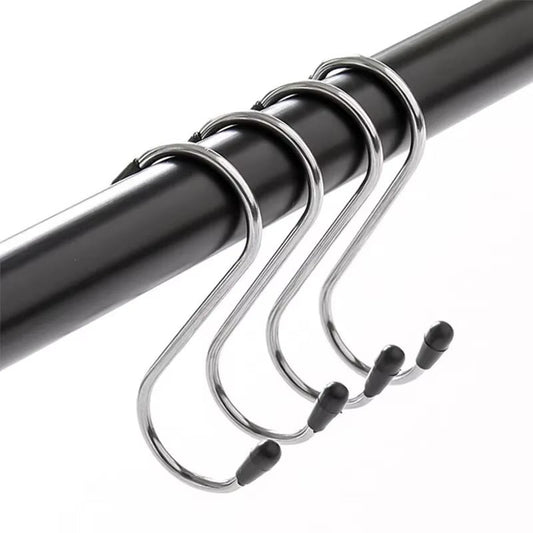 5pcs S Shaped Steel Hooks Set, Towels Hook Set, Shower Curtain Hook Rings, Kitchen Table Cloth Hanging Hook Set