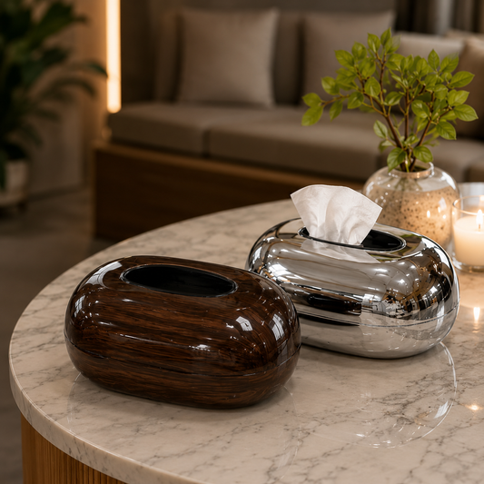 Nordic Oval Tissue Dispenser,
Premium Tabletop Tissue Dispenser, Glossy Wood Finish Tissue Box