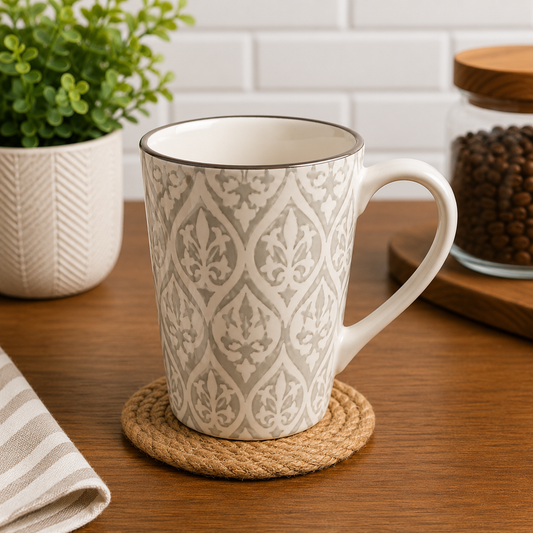 4 PACK CERAMIC MUG SET – ORNAMENTAL GRAY