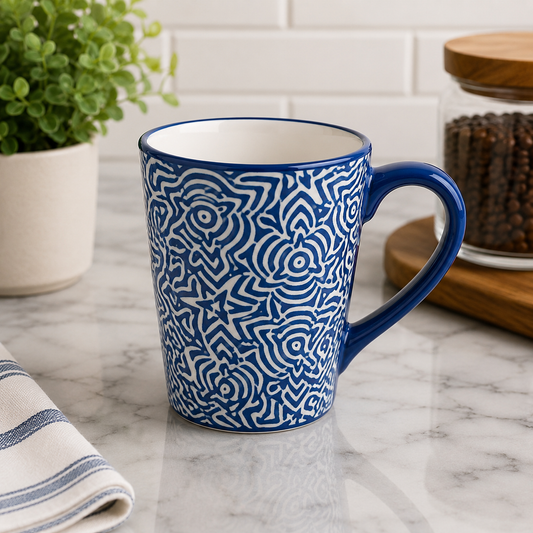 4 PACK CERAMIC MUG SET – BLUE ABSTRACT
