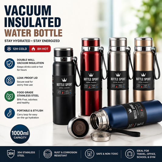 Large Capacity Stainless Steel Travel Bottle – Leak‑Proof Thermal Vacuum Flask – 1000ML