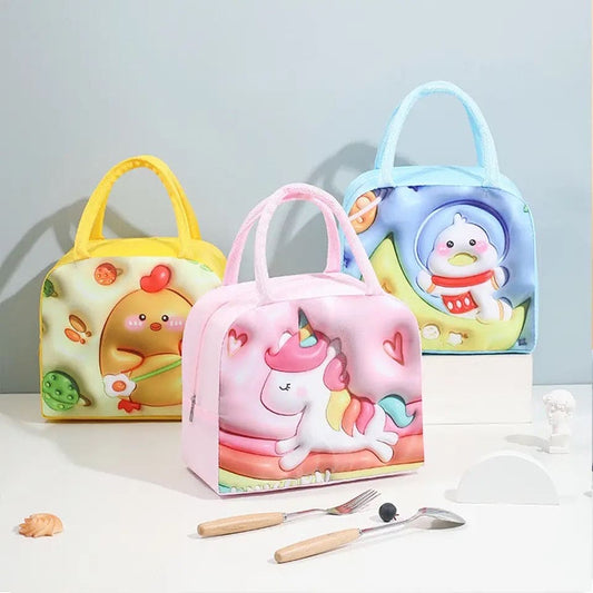 3D Thermal Lunch Bag, Cartoon Bento Bag, Large Capacity Lunch Bag with Foil Insulation, Handheld Insulated Lunch Box Bag, Children Cute Lunch Box Bag, 3D Printed Lunch Bag, Waterproof Oxford Lunch Box Bag