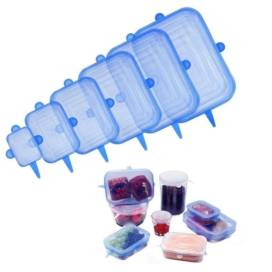 Set Of 6 Rectangular Silicon Stretch Lids, Transparent Silicone Food Sealing Cover, Reusable Durable Food Storage Covers for Bowls, Cups, Cans, Fit