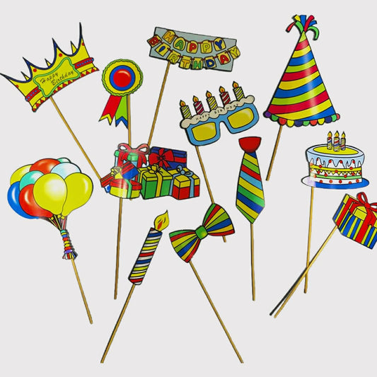 12 Pcs Colorful Birthday Props, Children Birthday Photo Booth Sticks, Multicolor Happy Birthday Props For Kids