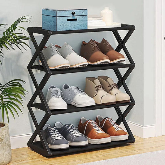 4 Tier Modern X Shoe Rack, Simple Multi Layer Space Saving X-shaped Shoe Rack, Dustproof Storage Shelf Shoes Organizer, Creative Fabric Dustproof Shoe Rack, Multi Layer Shoe Storage Rack For Home