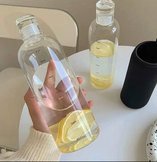Large Capacity Glass Bottle, Glass Bottle With Time Marker, Leakproof Drop-Resistant Water Bottle