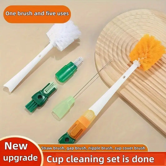5 In 1 Cup Cleaning Brush, Multifunctional Long Handle Cup Wash Brush, Portable Clean Up Water Bottles Brush, Silicone Cup Cleaning Brush, Bottle Cleaning Brush Kit, Insulation Cleaning Brush, Ergonomic Grip Cup Brush, Groove Cleaning Brush