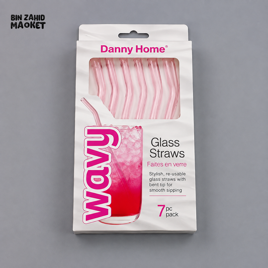 DANNY HOME 7-PIECE REUSABLE WAVY GLASS DRINKING STRAWS SET