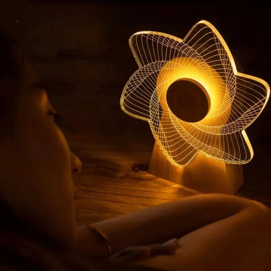 3D Windmill Night Light, Wooden Rotating Music Box, Wooden Ferris Wheel Table Lamp, Visual Illusion Optical Light
