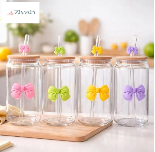 Glassium Bow Tumbler Mug With Straw - 500Ml
