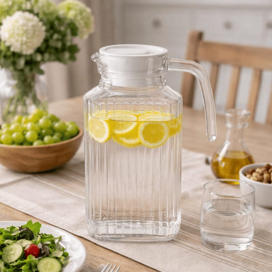 Glass Water Jug with Plastic Lid – 1.74L Premium Beverage Pitcher