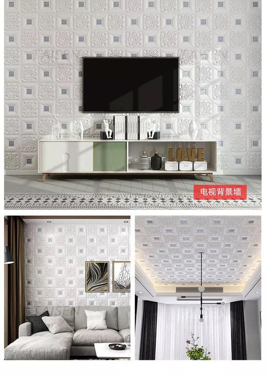 3D Self Adhesive Roof Wallpaper, PVC Waterproof Embossed Wall Stickers, Contact Paper Roof Ceiling Stereo Wallpaper, Removable Peel and Stick Wallpaper