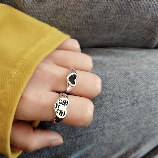 2 Pcs Creative Crying Heart Rings, Trendy Fashion Female Resizable Ring Jewellery , Vintage Adjustable Ring