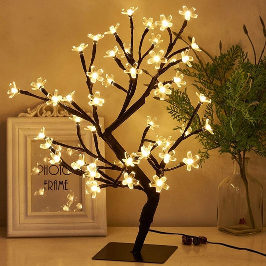 24 LED Lights Cherry Blossom Tree Lamp, Electric Operated LED USB Cherry Plum Blossom Tree Light, Night light Table Lamp, Adjustable Side Night Lamp