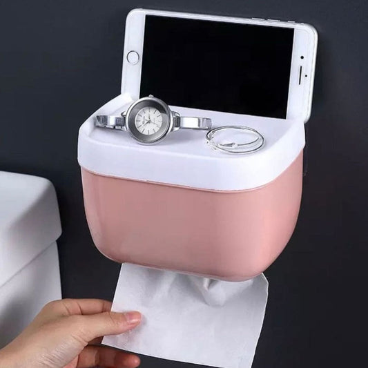 Wall Mounted Toilet Roll Holder With Shelf Storage Rack, Toilet Tissue Box, Punch-free Toilet Paper Holder Box, Waterproof Storage Toilet Paper Storage Rack