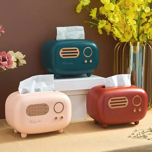 Nordic Retro Radio Model Tissue Box, Napkin Case Organizer, Desktop Paper Holder Vintage Dispenser, Ornament Wet Wipes