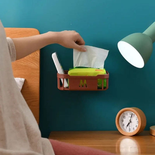 Square Hollow Tissue Box, Wall-Mounted Storage Organizer, Multipurpose Hollow Rack, Sticky Paper Storage Box, Multifunction Storage Basket, Compact Caddy Organizer