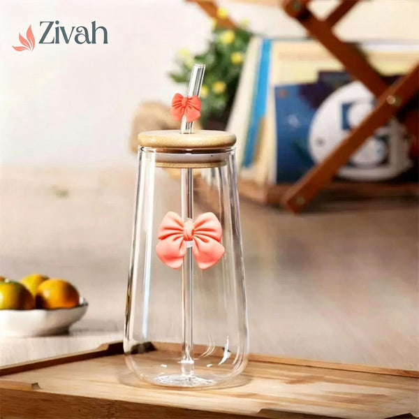 Glassium Bow Mug With Straw - 500Ml