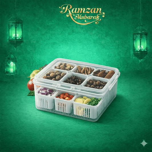 Multi‑Compartment Food Storage Box with Lid – Vegetable & Spice Organizer