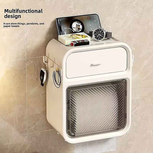 Wall Mounted Toilet Paper Holder with Drawer & Phone Shelf