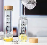 Transparent Glass Water Bottle With Wooden Lid, Airtight Glass Juice Bottle, Portable Water Glass Bottle