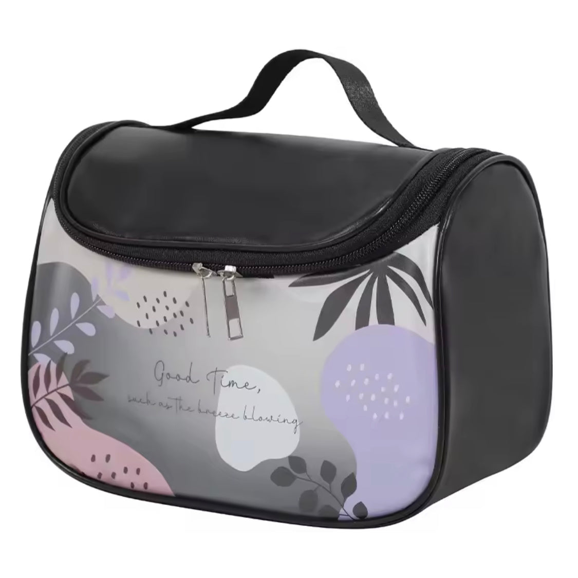 Waterproof Girly Print Toiletry Bag, Large Capacity Transparent Cosmetic Bag With Hook, Travel Portable Makeup Organizer Bag