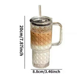Durable Transparent Glass Water Cup With Handle, Diamond Pattern Glass Drinking Cup, Portable Large Capacity Glass Straw Cup