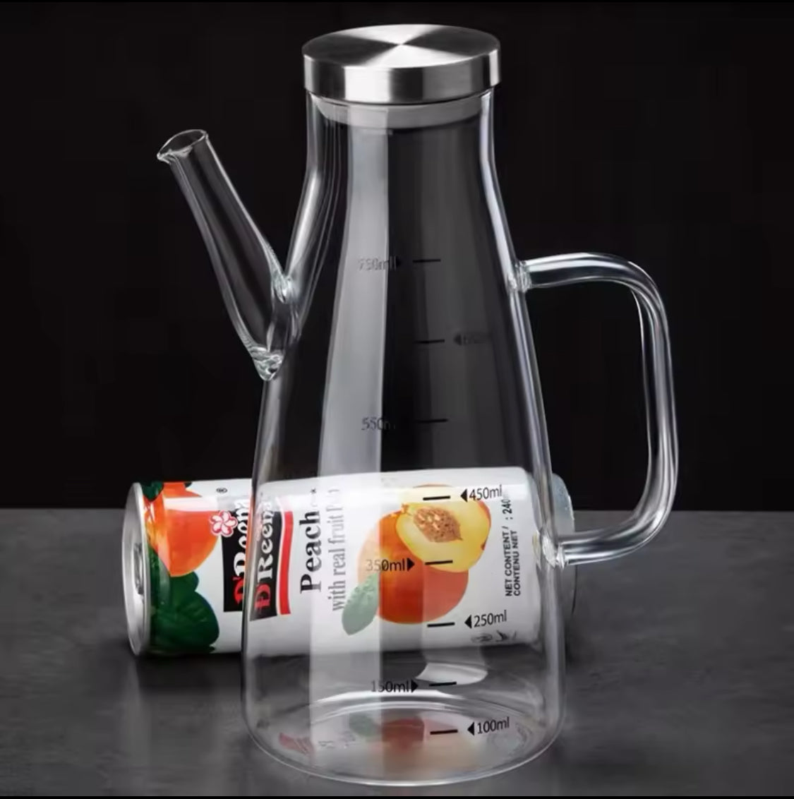 700ml Transparent Oil Jug, Glass Oil Dispenser, Transparent Oil Jug With Stainless Steel, Oil Glass Bottle, Anti-Leak Transparent Oil Bottle
