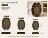 3pcs Classic Wooden Serving Tray Set, Handcrafted Style Woven Tray Set, Elegant Wooden Breakfast & Serving Trays